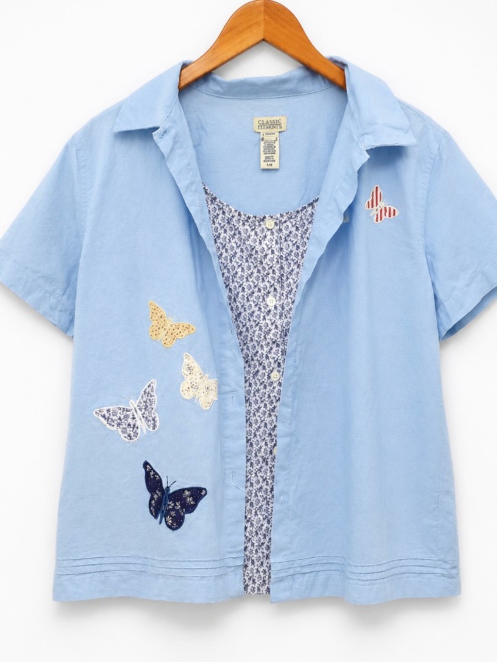 90’s Classic Elements Light Blue Butterfly Button-Down Shirt